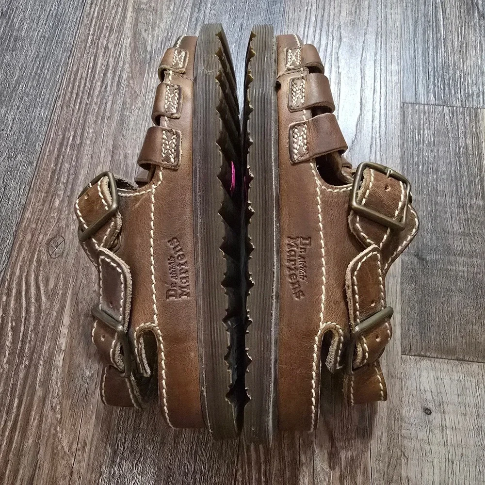 Dr. Martens Vintage Fisherman Sandals Mens 7 Brown Leather Caged Buckle Grunge